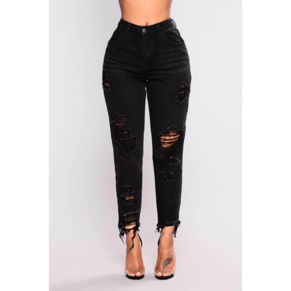 Fashionnova- Black Distressed Mom Jeans